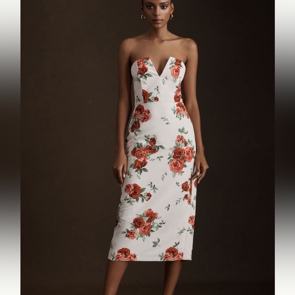 Sachin + Babi Strapless Floral Dress in White and Red - Picture 1 of 12